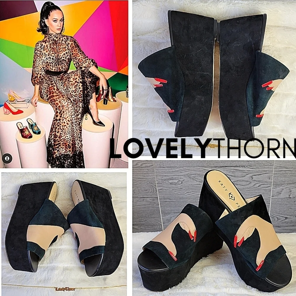 KATY PERRY // ltd ed platform wedge slide tracy heart in hands